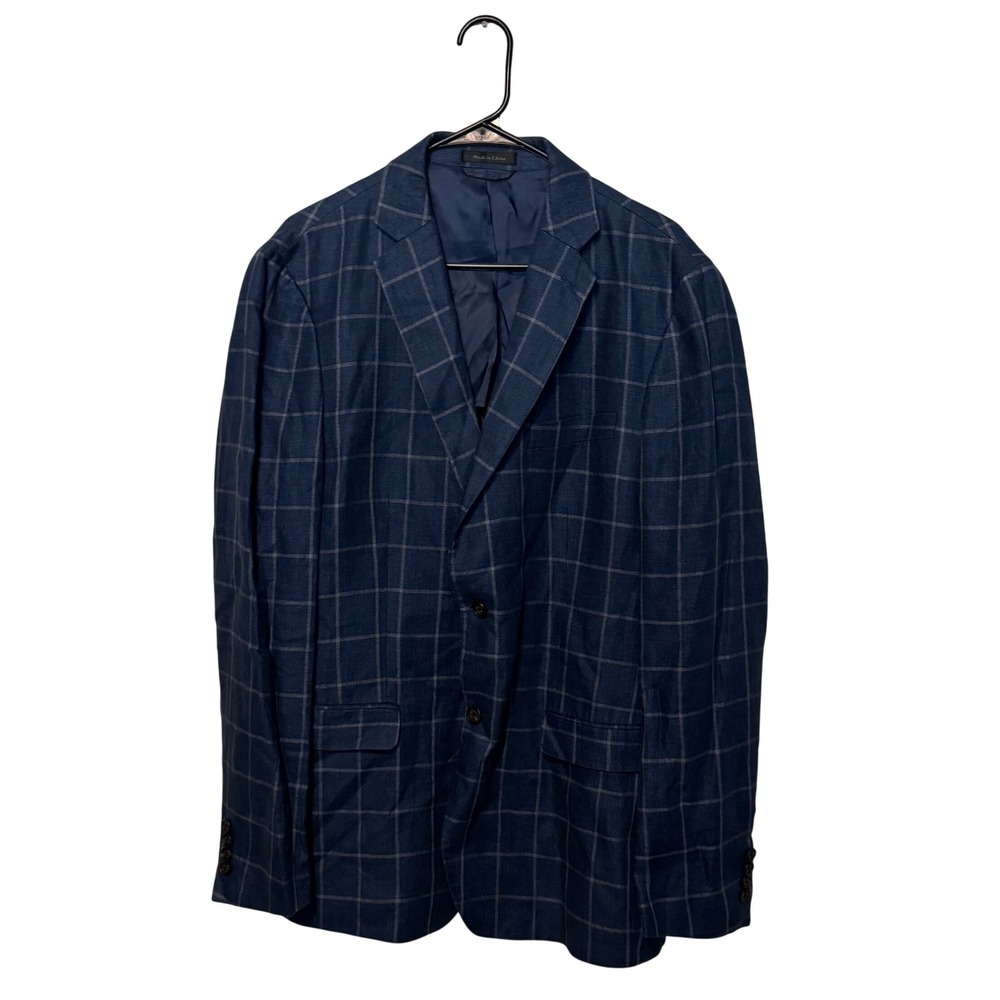 Lauren Ralph Lauren Sport Coat Mens 42L Blue Windowpane 100% Linen Blazer Jacket